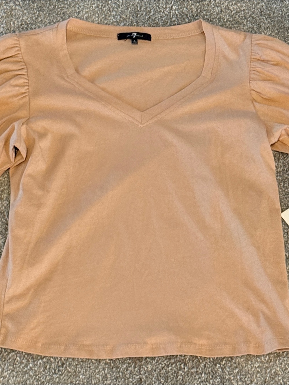 7 For All Mankind Blush V-Neck Puff Sleeve Tee